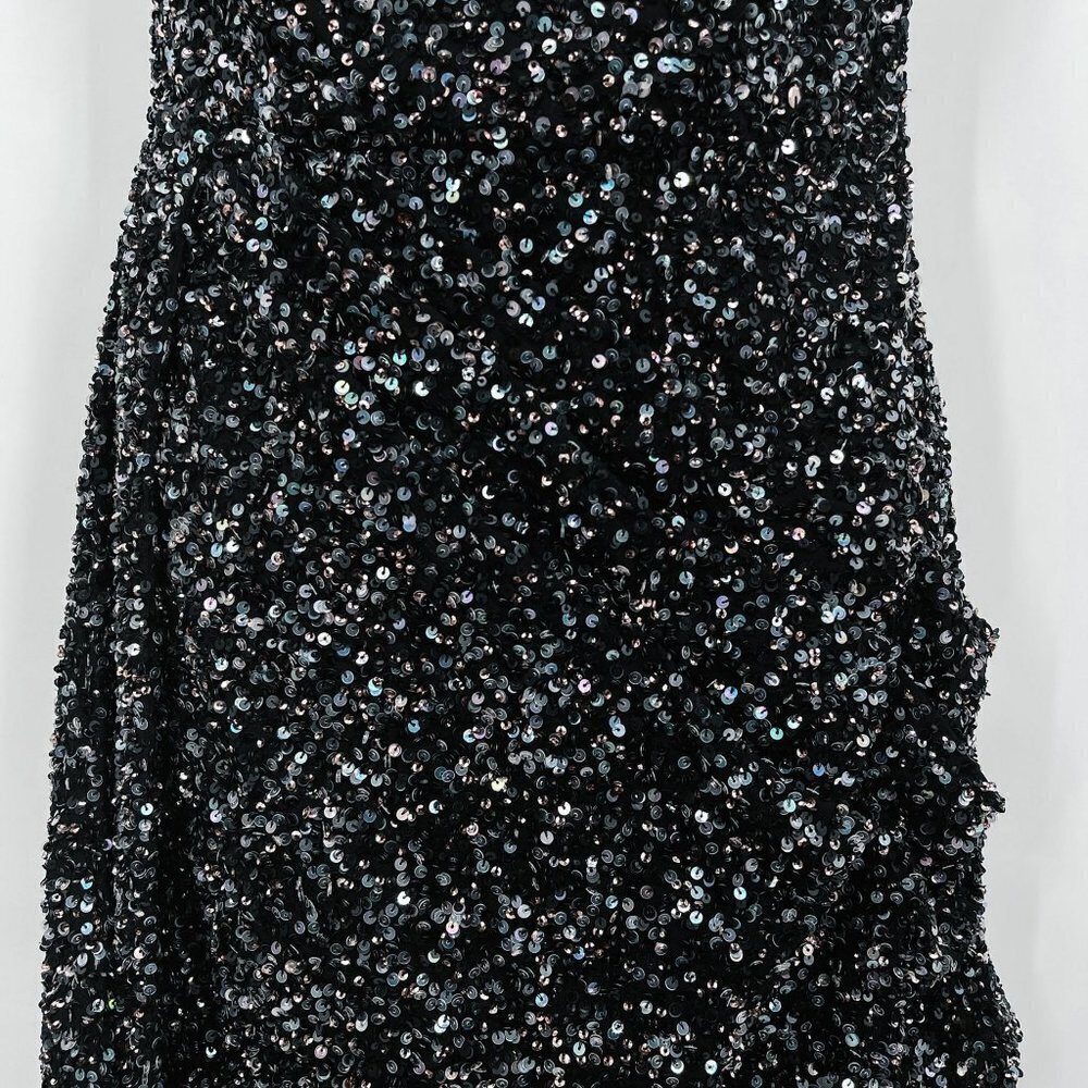 Retrofete Omer Sequin Mini Dress Strapless Asymmetrical Gunmetal Black V-Neck - Picture 9 of 12